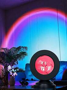 Rainbow Sunset Lamp, USB Powered Lighting Device, LED Light Beads, Blue Light And Shadow Effect, Compact Portable Design, Creative Atmosphere Lamp, Night Light, Suitable For Home, Bedroom, Living Room And Bedside Lamp - Black - View 2