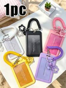 Bell Star Hanging Card Holder, Card Pouch, Expandable Plastic Spring Card Holder With Keychain - Suitable For Bus, RV, Card Holder Keychain, Card Lanyard With Sliding Cover, Plastic Protective Sleeve For Public Transportation And Subway Access, Hard Card Holder, Work ID Protective Sleeve - Multicolor - View 6