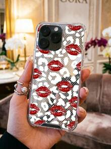 Funda de teléfono con patrón de labios rojos y espejo, resistente a caídas, compatible con iPhone y compatible con Samsung - Multicolor - Ver 4