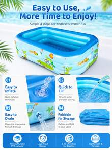 Inflatable Swimming Pool, S Size And Adult Inflatable Swimming Pool, Thickened Large Family Swimming Pool Suitable For Toddlers And Adults Outdoor Garden Backyard Summer Water Party - Multicolor - View 2