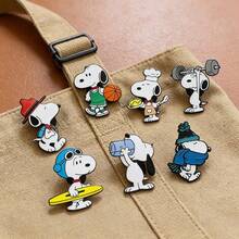 SNOOPY 1/7 件組 動漫卡通胸針套組 可愛新款狗狗琺瑯別針 衣物背包飾品金屬徽章配件禮物 - 均碼 - 查看 8