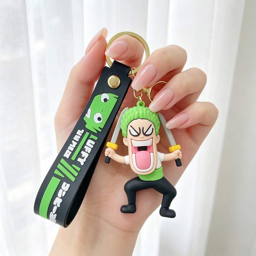 Miniso ONE PIECE Roronoa Zoro Dual Sword Character Bag Charm With Black Green Wrist Strap And Gold Clip For Backpack Handbag, Birthday Christmas Gift - Style 1 - View 1
