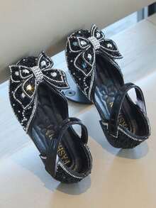 1 Pair Girls' Rhinestone Princess Shoes, Spring/Autumn New Soft Sole Non-Slip Fashion Versatile Shoes - Black - View 3