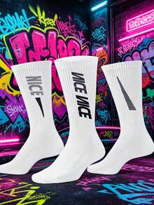 1/3 Pair Premium Custom Logo Sports Socks, Fashionable Sports Socks, Fitness Socks, Running Socks, Autumn Edition - Multicolor - View 2