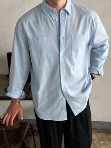 Whitmere Men's Casual Loose Breathable Linen Long Sleeve Shirt, Versatile Vacation Lapel Collar Shirt - Blue - View 6