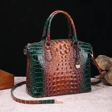 Luxurious Crocodile Pattern Cross-Body Top-Handle Bag - High-End Fashion Handbag For Women's Work And Daily Use - Premium Quality, Stylish Design - 孔雀藍 - 查看 2