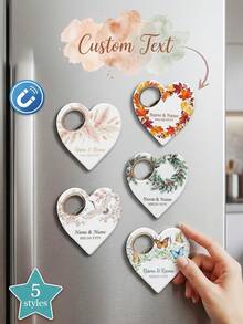 Personalized Wedding Favor Magnetic Bottle Opener, Bride's Gift To Wedding Guests, Heart-Shaped Wedding Commemorative Magnetic Bottle Opener And Thank You Card - Multicolor - View 10