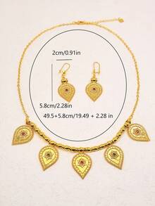 3pcs/Set Vintage Teardrop Colorful Gemstone Necklace & Earrings Jewelry Set - Water Droplets - View 5