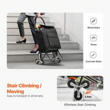 Foldable Shopping Trolley, 450x350x965mm, 6-Wheeled Stair-Climbing Hand Truck, Oxford Fabric Storage Bag, For Shopping, Office, Moving, Transport, Outdoor Use, Laundry, Black - Einkaufsstil Schwarz 110lbs EVA 6 Räder Legierter Stahl - View 2