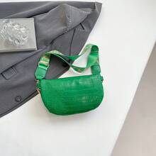Medium Crossbody Chest Bag Crocodile Embossed Coin Purse, Fashion Chain Decor Zipper Fanny Pack With Adjustable Strap, Stylish Artificial PU Leather Waist Bag For Travel & Sports, Retro Classic Commuting Shoulder Bags For Women - Green - View 2