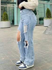 Women's Retro Loose Boyfriend Straight Leg Jeans - Light Wash - View 4