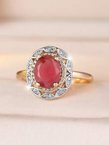 1pc Exquisite Elegant Cubic Zirconia Egg-Shaped Women's Ring Set, Perfect As Wedding Ring, Engagement Ring Or Valentine's Day Gift - Golden Yellow Red - View 3