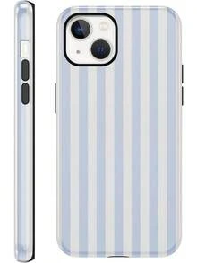 iPhone15 Handyhülle, ,, Sommer-Streifenmuster, geeignet für Frauen und Mädchen, Zwei-in-Eins-Schutzhülle, Silikonhülle, bedrucktes Design, kratzfeste Schutzhülle, weiß und grau. - Weiß 7 - Übersicht 2