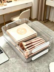 1pc/2pcs Makeup Storage Box, Face Mask Storage Box, Dustproof Waterproof Covered Skincare, Makeup Brushes, Eyebrow Pencils Storage Box, Perfume Organizer, Suitable For Refrigerator Storage, Accessory & Hair Accessory Storage, Kitchen Tool Organization, School Supplies Display Rack - Transparent - View 5