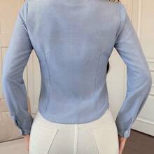 Camisa de manga larga a rayas minimalista y casual para mujer - Caqui - Ver 3