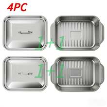 2-Piece Set: 1 Deep Pot + 1 Stainless Steel Rectangular Baking Pan With Handle Lid - Large Durable Stainless Steel Baking Pan - Thickened Rectangular Baking Pan, Perfect For Grilling, Ideal For Outdoor BBQ, Camping And Oven Cooking - Great Choice For Holiday Gatherings - A - View 11