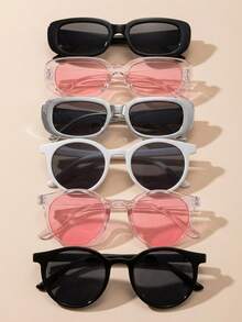 6 Pairs Personalized Retro Ultra-Lightweight Round Frame Candy Color Street Style Fashion Glasses - Multicolor - View 4