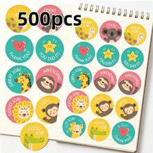500pcs Motivational Stickers With Cartoon Animals (Monkey, Giraffe, Crocodile, Turtle, Heart, Lion), Cute Non-Adhesive Labels For Children, Office And School Supplies, Stationery, Doodle Stickers, Gifts For Birthday, Easter, Christmas, Family, Friends, Boys, Girls, Classmates - 500pcs - View 1