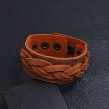 Punk Rock Braided Wide Leather Bracelet Adjustable Cuff Bracelet - Leather Bracelet - View 6