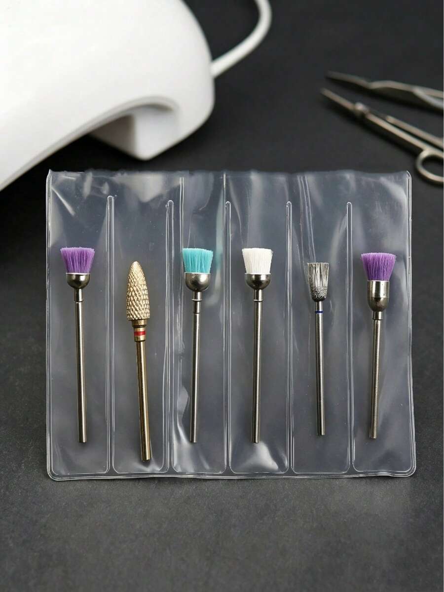 3个透明6格美甲钻头收纳袋,便携式PVC材质,适用于2.35mm轴径美甲工具 - 彩色 - 查看 1