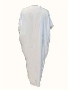 Talla Grande - Talla Grande - Talla Grande Bata Dorada Bordada Disfrute en Vacaciones Cómoda Holgada Playa Cubre Vestido Bata Falda Larga - Blanco - Ver 3