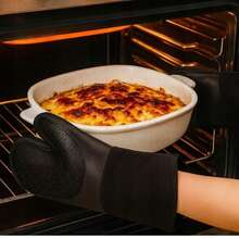 SILICONE OVEN GLOVES FOR GRILL, KITCHEN, OVEN, HEAT-RESISTANT 2 PCS - 黑色 - 查看 5