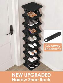 DO DOWIN 9/6 Tier Vertical Shoe Stand Space Saving Narrow Shoe Rack, Small Shoe Shelf, DIY Free Standing Shoes Storage Organizer For Entryway, Closet, Hallway, Easy Assembly And Stable In Structure, Black Shoe Rack, Plastic Material, Consumables, Christmas Gift, Black Plastic Shoe Rack New Year Gift - màu đen - Xem 1