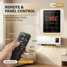 [All Season]1200W 2-In-1 Wall Mounted Heater & Cooling Fan Combo With Remote, PTC Ceramic Electric Space Heater For Bathroom Bedroom, LED Display Adjustable Thermostat, Summer Winter Dual Use For Home Dorm - White - View 8