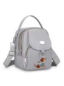 藍色狗狗印花牛津布單肩包，時尚休閒單肩包，拉鍊開合，聚酯纖維內裡，輕巧耐用，大容量且便攜，非常適合通勤、上學、旅行、購物和其他日常活動。它是女性日常出行的多功能配件，也是送給女朋友、家人和朋友在生日、母親節、教師節、返校季、節日和其他場合的理想禮物。 - 彩色 - 查看 15
