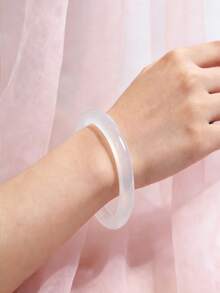 1件白色仿玉手鐲，甜美百搭，適合75kg以下女性，送女友、母親的完美禮物，粉色，臂環 - 白色 - 查看 4