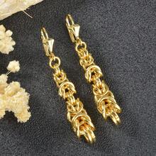1 Đôi bông tai đồng mạ vàng 18K phong cách retro, thiết kế xoắn ghép, bông tai dáng dài thời trang cho nữ, đeo hàng ngày và đi tiệc - Vàng - Xem 6
