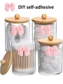 1/2/4 buah Stoples Penyimpanan Kosmetik Bening dengan Tutup Bambu, Organizer Kamar Mandi Plastik PS untuk Kapas, Cotton Bud, Spons Rias, Pisau Cukur, Aksesoris Rambut, Perhiasan & Barang Kecil, Berbagai Pilihan Paket - beraneka warna - View 11