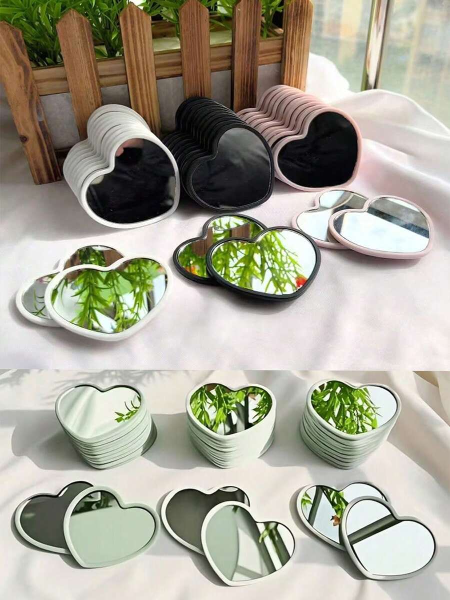 1/3/6/10/20/30/50 chiếc Gương trang điểm mini hình trái tim, thiết kế tối giản hiện đại, độ phân giải cao, thích hợp cho ký túc xá sinh viên, quà tặng cho nữ, các lựa chọn màu Hồng-Trắng-Xanh lá cây-Đen
