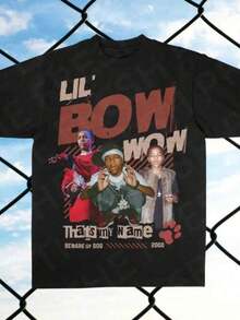 Printed T-Shirt, Graphic Cotton T-Shirts, Plus Sizes, Cartoon Crew Neck, Short Sleeve, Vintage Lil Bow Wow Graphic T-Shirt - 2000s Rap T-Shirt - Y2K Hip Hop T-Shirt - Lil Bow Wow Inspired T-Shirt, Y2K, Men's Oversized T-Shirt, Shirt, Summer Tops, Suitable T-Shirt - 黑色 - 查看 1