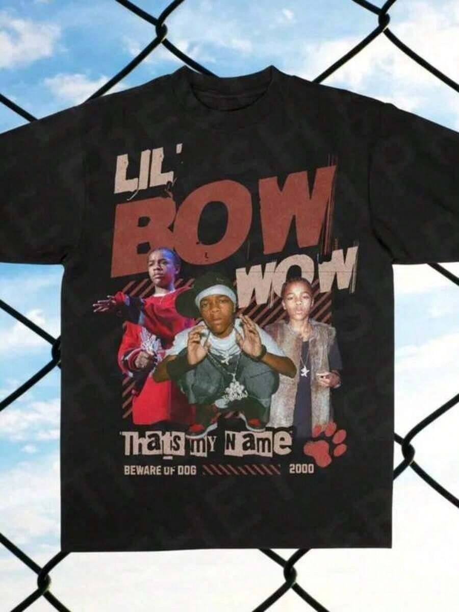Printed T-Shirt, Graphic Cotton T-Shirts, Plus Sizes, Cartoon Crew Neck, Short Sleeve, Vintage Lil Bow Wow Graphic T-Shirt - 2000s Rap T-Shirt - Y2K Hip Hop T-Shirt - Lil Bow Wow Inspired T-Shirt, Y2K, Men's Oversized T-Shirt, Shirt, Summer Tops, Suitable T-Shirt - 黑色 - 查看 1