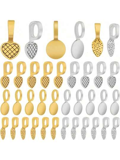 120pcs 3 Styles Glue-On Bail Pendants Antique Golden Silver Alloy Flat Pad Pendant Bails Necklace Earrings Cabochon Supplies For DIY Crafts Jewelry Making Decor