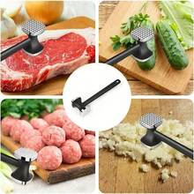 1pc Stainless Steel Meat Tenderizer, Double-Sided Meat Mallet, Steak Pounder, Kitchen Tool, Meat Tenderizing Hammer, Suitable For Picnic, Travel, Camping, BBQ - Metal Material - Black and Silver - View 10
