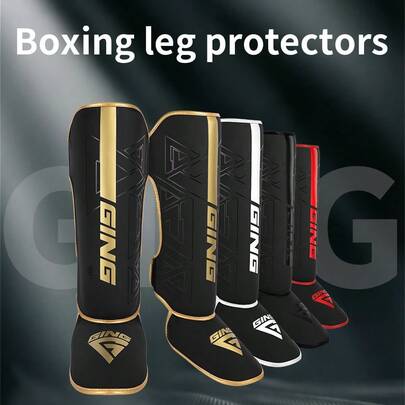 GING Boxing Muay Thai Shin Guards, Sanda Combat Sports Shin Pads, Adult & Youth Unisex Training Protective Gear, Thickened Taekwondo