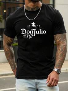Elegant Party Dresses (Only Available For The Short-Sleeved Shirt Shown In The Image) Unisex 100% Cotton Short-Sleeved Crew Neck T-Shirt, Inspired By The "Don Julio Tequila" Brand - Basic Summer T-Shirts, Men's Tops. Simple Letter Print Short-Sleeved T-Shirt For Students, One Black And White Short-Sleeved Top - 黑色 - 查看 6