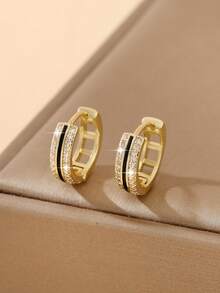 1 paire de boucles d'oreilles à clous rondes géométriques élégantes et luxueuses en cuivre incrusté de zirconium, légères, boucles d'oreilles mode pour femmes, cadeau pour rendez-vous - rond - Voir 7