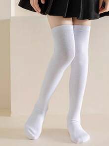 5 Pairs Kids White Knee-High Over-The-Knee Socks, Back To School Student White Calf Socks, Boys And Girls Football Socks, No Heel High Tube Socks - White - View 5