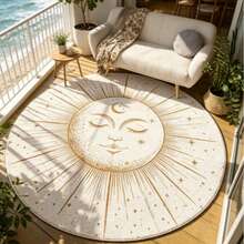 1 pieza Alfombra redonda con estampado de sol y luna en estilo bohemio, de textura de terciopelo de lujo. Alfombra de baño, alfombra de baño, felpudo, alfombra pequeña, alfombra, alfombra de piso, decoración del hogar, alfombra de área, alfombra de exterior, decoración del hogar, alfombra de área, alfombra de dormitorio, alfombra lavable - Multicolor - Ver 1