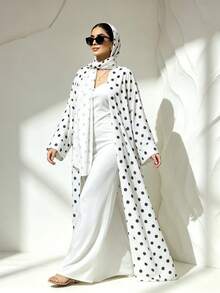 Bộ 1 món gồm khăn trùm đầu và áo choàng Abaya in họa tiết chấm bi, thiết kế cổ điển đa năng, phù hợp cho phụ nữ Hồi giáo mặc hàng ngày và cầu nguyện, thích hợp cho mọi mùa. - Nhiều màu - Xem 7