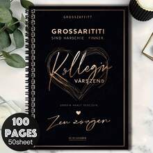 1本黑金箔螺旋笔记本，封面印有“Kollegin Värszend”艺术字体，100页大容量，适合工作、学习、写日记、日常计划。毕业、生日的绝佳礼物，实用记事本功能与精美外观相得益彰，伴您书写。 - A - 查看 7