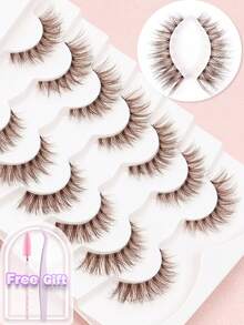 AYRMILLA Braune Kunstwimpern, 7 Paar natürlich aussehende flauschige dicke 3D Nerz Fell Wimpern, lange verwischte & kurze dichte Kunstwimpern, frei für Hochzeit Party Club Büro, mit Wimpernzange und Bürste - Übersicht 1