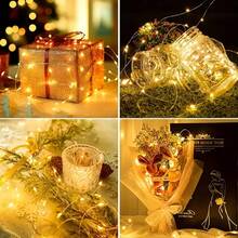 5/10 piezas/Paquete 1m Luces de alambre de cobre LED, Luces de ambiente decorativas para ramos, Pequeñas luces de cadena, Flores, ¡Luces decorativas para regalos! - Amarillo - Ver 8