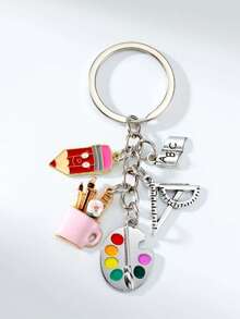 1pc Back To School Gifts For Pencil Ruler Book Art Palette Keychain For Boys Girls Birthday Christmas Gifts For Teacher Students Tote Bags Keychain - Multicolor - View 11