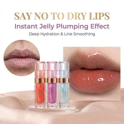 HERORANGE Aurora Shimmer Lip Oil, Three Optional Shades Crystal Clear Style, Moisturizing Diamond Glitter Effect, Easily Create Plump Glossy Lips For Daily And Party Occasions