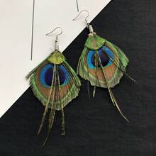 Boho ‑Chic Tree‑Of‑Life Peacock‑Feather Earring Set, Dainty Multi‑Design Antique‑Bronze Long‑Drop Kit For Vacation‑Style Streetwear - 款式四 - 查看 2