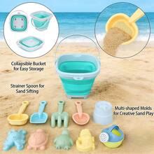 11 pezzi Set divertente per bambini di secchio e setaccio pieghevoli, secchio portatile e pieghevole per spiaggia, sabbia, giochi d'acqua - Multicolore - Visualizzare 2